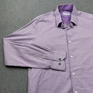 Duchamp London Dress Shirt Slim Fit Mens Medium 15.5 Purple‎ Houndstooth